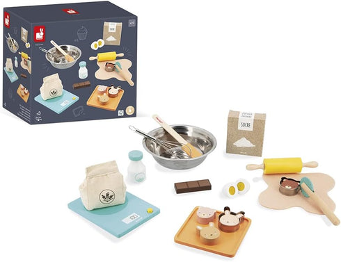 Set 19 3 J06618 Janod - My Bakery - Pretend Play Kitchen and Dolls Tea Toy - Wooden and Felt Pieces Included