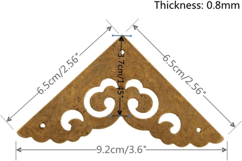 4Pcs 2.5" Brass Flat Corners Bracket, Decorative Furniture Hardware for Box Cabinet, Antique Brass