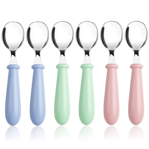 Pimoys 6 Pieces Toddler Spoons Baby Spoons for Self-Feeding, Stainless Steel Kids Spoons with Round Handle