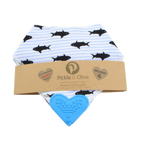 Set 4 Pickle & Olive Bandana Teething Bibs with Attached Teether - Of - Nautical