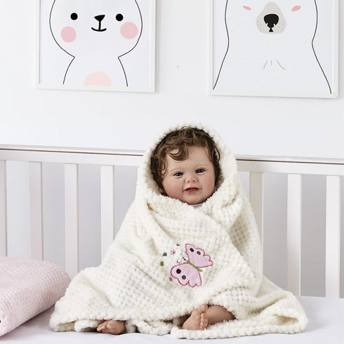 CREVENT Soft Cozy Baby Blankets + Security Blanket Set with Gift Bag, Newborn Essentials (Ivory)