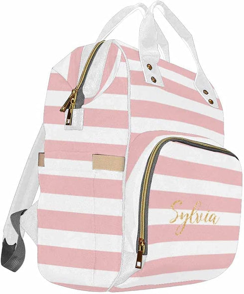 Daypack Personalized White and Pink Stripe Pattern Diaper Bag Customized Nursing Baby for New Mom for New Born