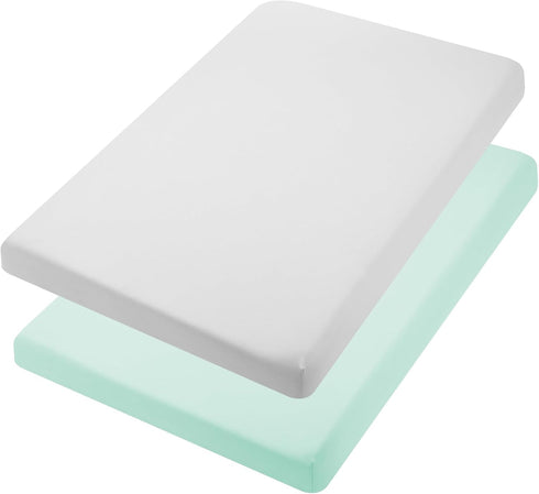 Pack 2 Pack, 38'' 24'', TILLYOU Mini Crib Fitted Sheets - Soft Knit Sheet for N Play, Microfiber Mini Crib Sheets