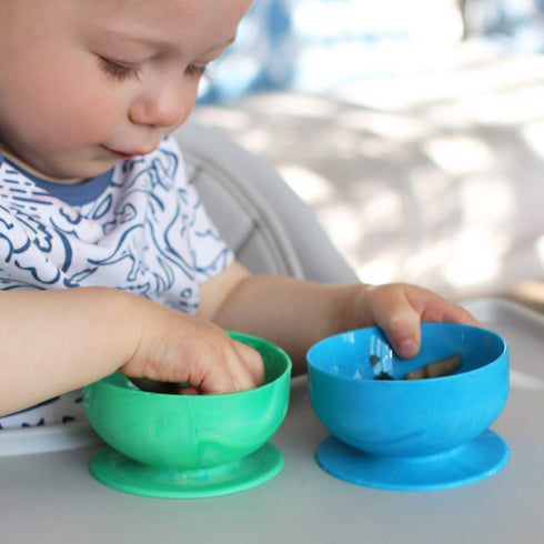 ChooMee Baby Suction Bowls & FlexiDip Learning Utensil Set, 4 CT Small, Aqua Green