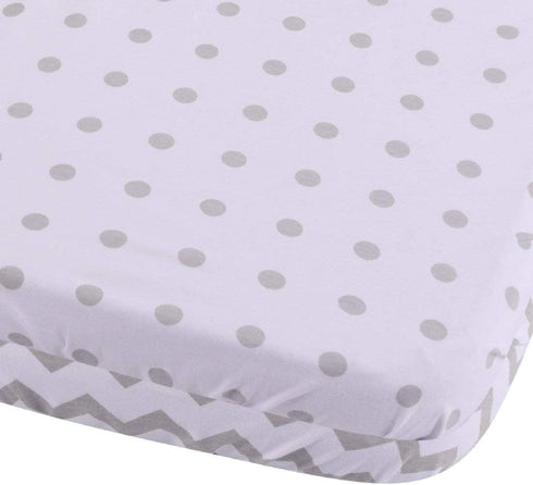 2-Pack Waterproof Bassinet Sheets for Baby Boy or Baby Girl - (Grey Chevron & Grey Polka Dots)