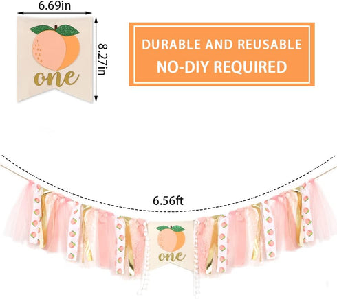 Derzhssg 1st Peach Theme Baby Birthday Banner - High Chair Banner, Sweet Peach Birthday Decorations, Crush Cake Photo
