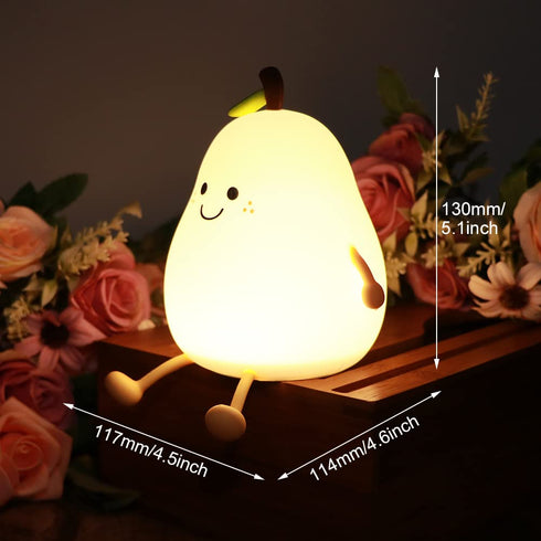 DiQiRenQin 2 30/60 LED Cute Pear Night Light, Rechargeable Silicone Fruit Night Lamp, Kawaii Bedside Lamp, Modes (Warm