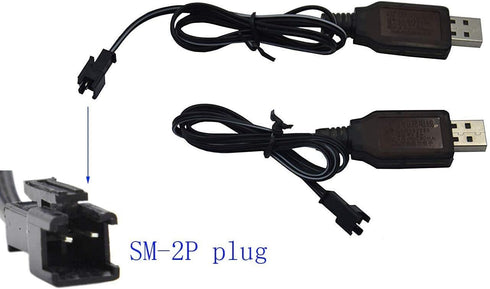 Blomiky 2 Pack 4.8V 250mA USB Charger Power Adapter Cable for SY-E511 RC Excavator 4.8V NiCd or NiMH Battery 1:18 4WD Off Road Car Vehicle SM 2P USB 4.8V 2