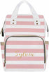 Personalized White and Pink Stripe Pattern Diaper Bag Customized Nursing Baby Daypack