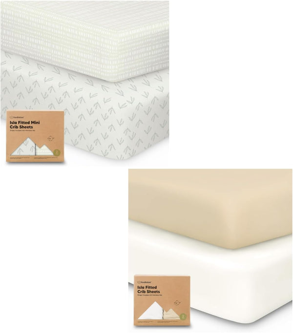 Keababies Pack and Play Sheets Fitted, 2-Pack Mini Crib Sheets and 2-Pack