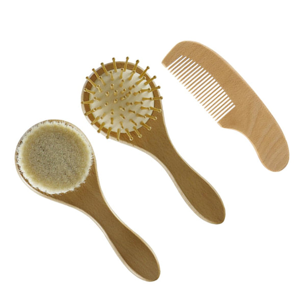 Wool Brush Set Baby Hair Brush Comb Grooming Set Newborn Scalp Massager