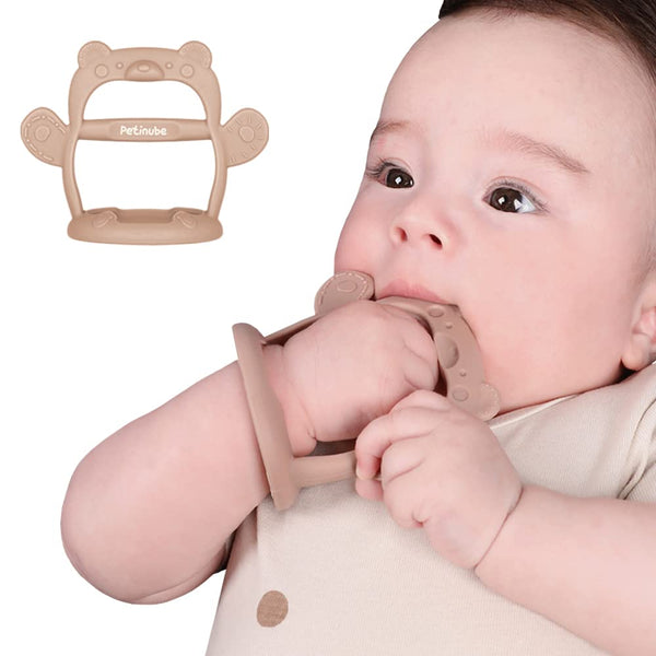Baby Wrist Silicone Teether Soothing Pacifier for Infants 3+ Months - Pack of 1 Made in Korea Anti-Dropping (Bear-Cozy