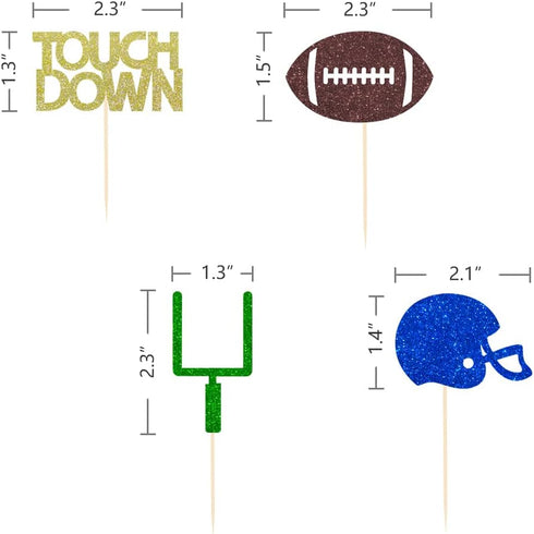 24 Pieces Football Theme Glitter Cupcake Topper, Cake Picks Decoration for Baby Shower Birthday Party