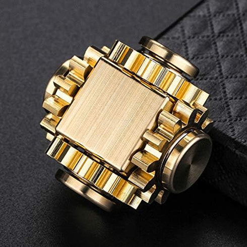 Fidget Cube Spinner - Linkage 4 Gears Figity Spin Finger Games, Metal Brass with Smooth Bearings, Small Premium Toy