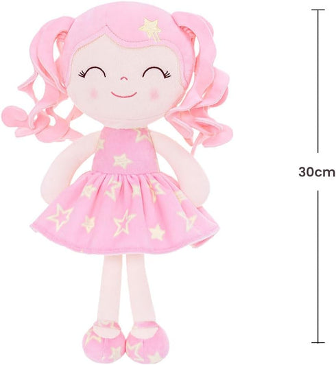 Gloveleya Baby Doll Girl Gift Soft Plush Princess Doll with Pink Star Dress, Snuggly First Baby Doll for Girls, Stuffed