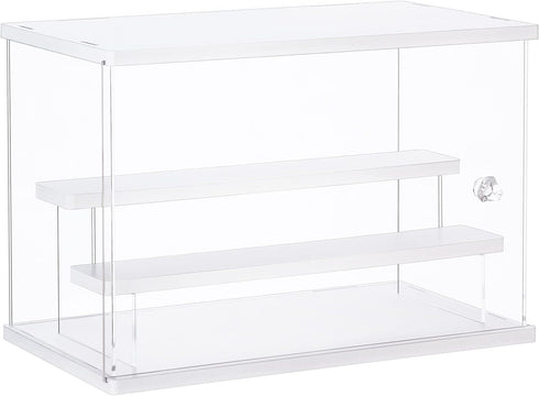 Dezzer Acrylic Display Case Stand with 2 Ladder Shelves, Clear Dustproof Protection