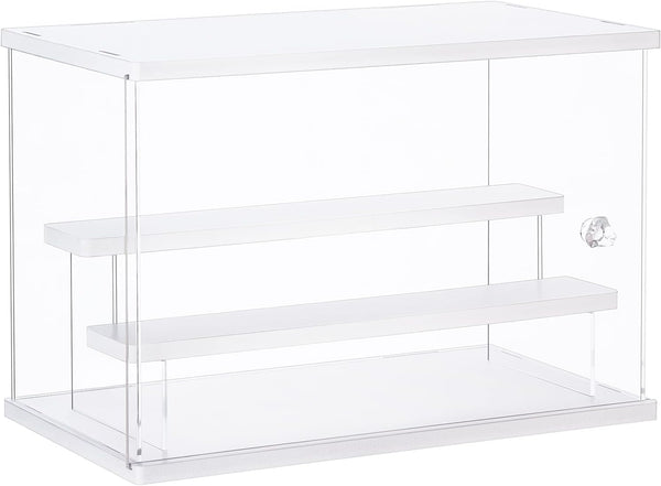 Dezzer Acrylic Display Case Stand with 2 Ladder Shelves, Clear Dustproof Protection