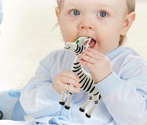 Silicone Zebra Baby Teether Toy, Soothing Sore Gums, Baby Chew Toys with Multi-Sensory Textures and Squeaker