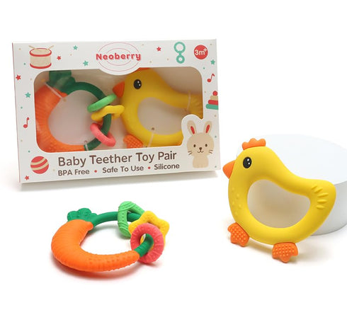 3 Baby Teether with Easy-Hold Handle, Silicone, BPA-Free, Soothe Sore Gums, Textured for Sensory Development, Teethable