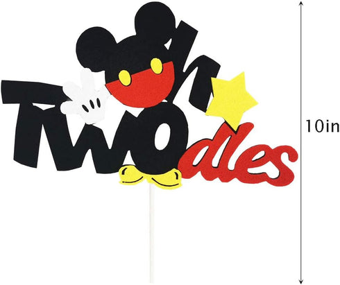 CHuangQi Oh Twodles Cake Topper, Mickey Themed 2nd Birthday Cake Decor for Second Birthday Party Supplies