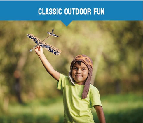 PLAYSTEM 4 Pack Set Balsa Wood Airplane Kit - Model Gliders & Rubber Band Powered Planes | Outdoor Toy for Kids | STEM