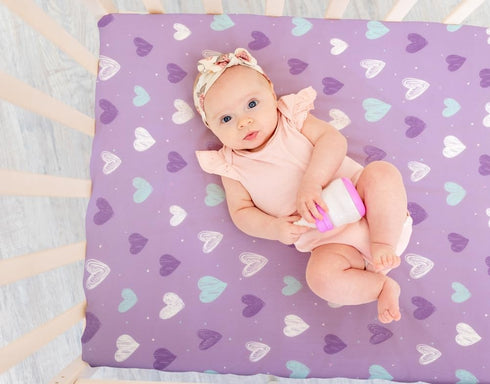 Jola's House 4 Pack Set Soft Baby Girl N Play Sheets for Mini Crib Mattress Unicron Rainbow Heart Cute Neutral