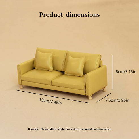 Minamzee 1:12 Dollhouse Leather Couch, Miniature Modern Double Sofa with Pillows, Dollhouse Luxury Couch Furniture