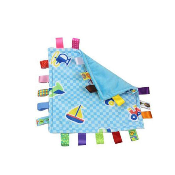 G-Tree Baby Boy Tag Security Blanket, Plush Cotton Comforter with Soft Velvet & Satin Tags, 10.43 x 10.43 inches