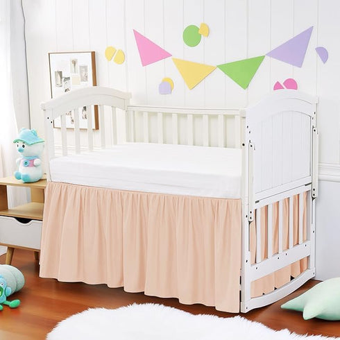 (28 52 14) Inch Crib Ruffle Bed Skirt Microfiber Nursery Bedding Skirt for Baby Girls x x - Blush Solid