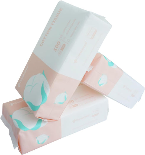 (3 PACK-300 count)) Careboree Ultra Soft Dry Baby Wipes Unscented Face Cleansing Multi-Purpose Pure Cotton Tissue