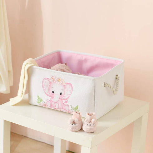 INough Pink Basket Elephant Storage Bins for Kids, Collapsible Storage Basket for Toys and Clothes, Medium
