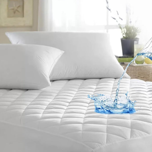 Abstract Waterproof Mini Crib Mattress Protector - Quilted Fitted Cover for Bassinet, 24" x 38" Mini Crib, White
