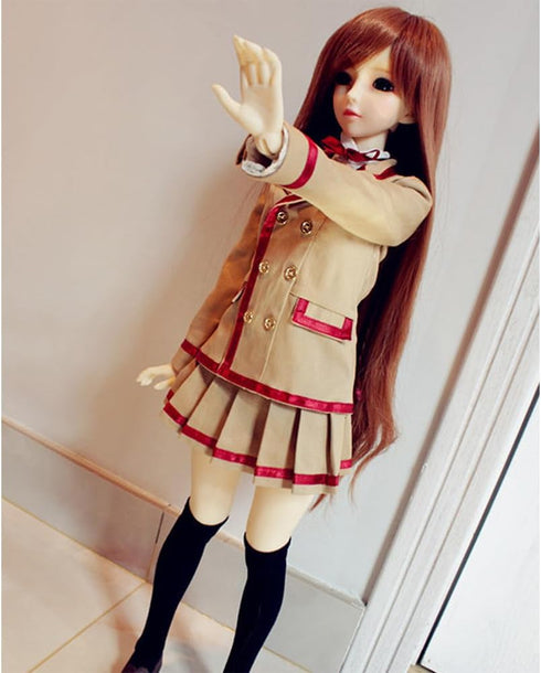niannyyhouse 1/3 1/4 BJD Dolls Clothes, Khaki Coat, White Shirt, Pleated Skirt, School Uniform Outfit