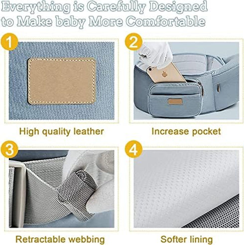 6-in-1 FRUITEAM Baby Carrier with Waist Stool/Hip Seat for Breastfeeding, One Size Fits All - Adapt to Newborn, Infant