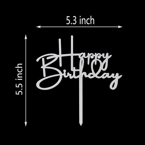 Happy Birthday Cake Topper, Mirror Silver Acrylic for Birthday Party Decorations