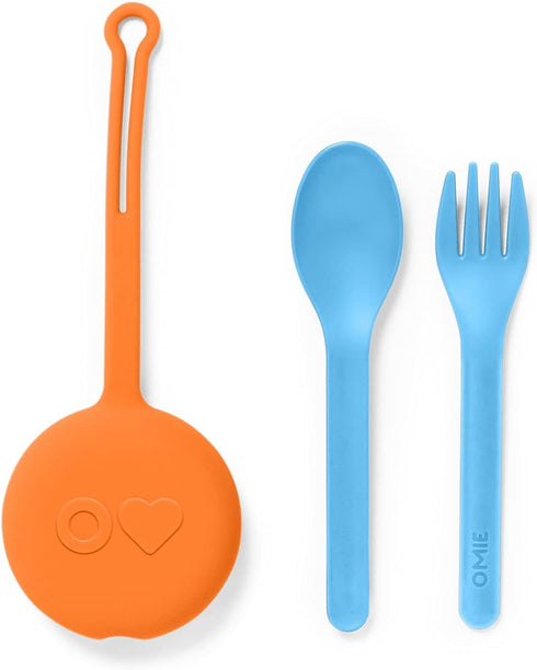OmieBox Kids Utensils Set with Case, 2 Piece Reusable Fork and Spoon Silverware Pod for Kids (Sunrise)