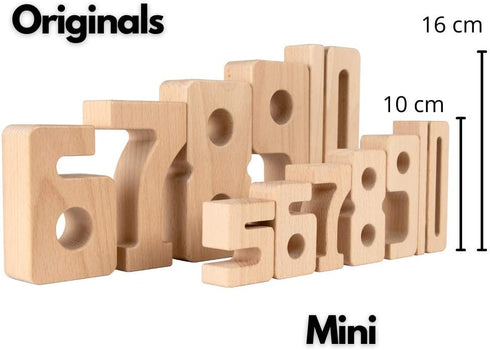 SumBlox Mini (Starter Set), 38 Mini Math Building Blocks, STEM Solid Wood Educational Numbers with Wooden Box and