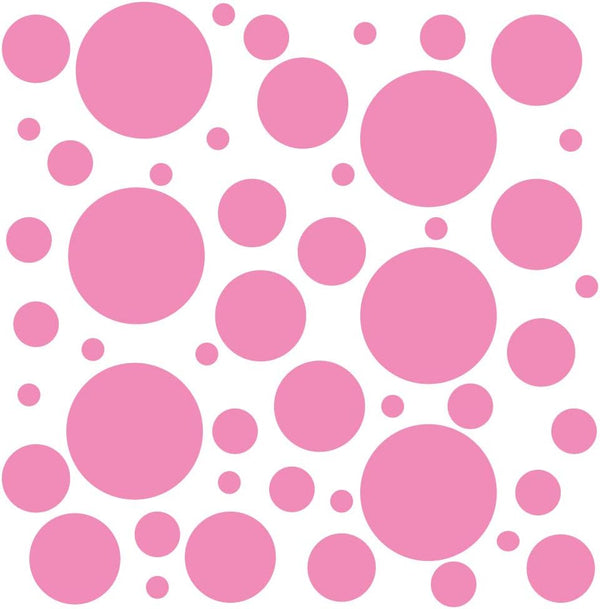 Set of 100 Pink Vinyl Wall Decals - Assorted Polka Dots Stickers for Nursery, Kids Room, Bathroom Decor