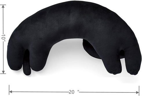 Furvana 20" U-Shaped Cat Plush Pillow, Cute Plushies, - Ultrasoft Cat Stuffed Animal, Birtday Gift (Black)
