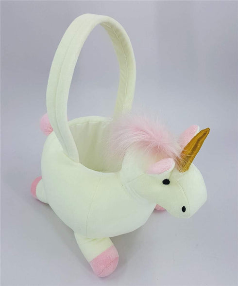 DearSun 3D Unicorn Plush Basket, Cute Candy Bucket for Kids Gift Party Decoration, Halloween Trick or Treat Baskets,