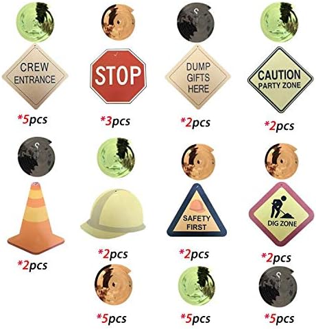 30Ct Construction Signs Hanging Swirl Decorations - Dig Zone Stop Crew Entrance Safety First Dump Gifts Here Helmet