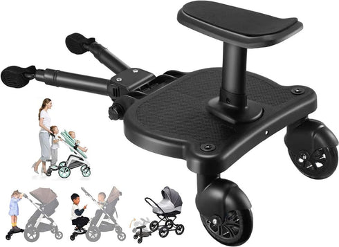 Universal Stroller Board, Buggy Board Rider with Detachable Seat, Suitable for Most Strollers, Holds 55lbs