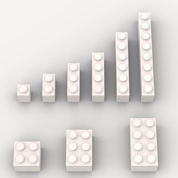 100 Piece White Bricks Bulk Assortment Pack, 9 Size Classic Building Blocks Compatible with Lego Parts (Color: White)