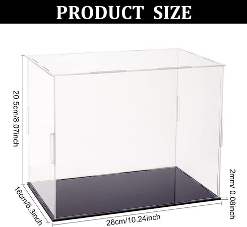 FINGERINSPIRE Clear Plastic Minifigure Display Cases 10.2x6.3x8inch with Black Base for Models, Dolls, and Collections