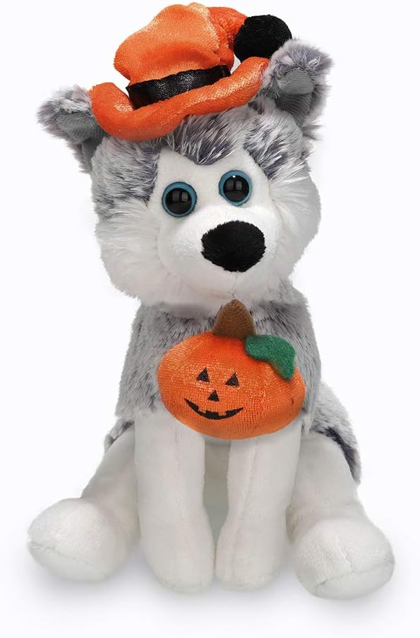 Plushland Halloween Pawpals 8 Inch Puppy Dog Plush Toy with Hat and Jack O Lantern for Kids