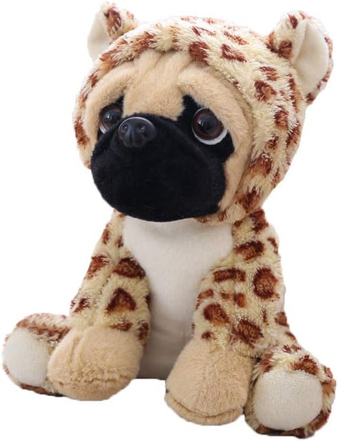 Cute Pug Dog Stuffed Animal | Brown Panther Plush Toy in Leopard Costume, 12 Inch Soft Pug Toy for Kids
