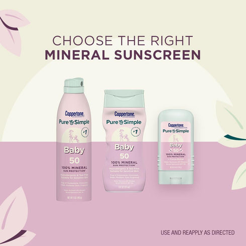 50, 6 Oz Coppertone Pure and Simple Baby Sunscreen Lotion SPF Zinc Oxide Mineral Sunscreen for Babies, Hypoallergenic