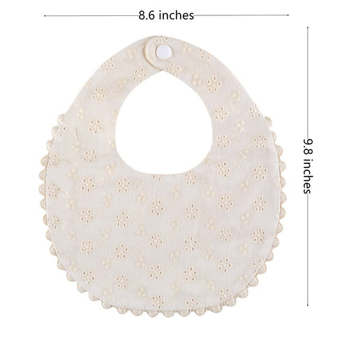 GZMM Baby Bib for Girls, Reversible Waterproof Handmade Natural Cotton Drool Bib 2 Pack (off-white, 0-12 months)