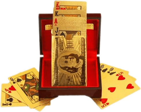 Luxury 24K Gold Foil Poker Playing Cards with Wooden Box, Waterproof Cards for Party, Camping, Birthday Gift