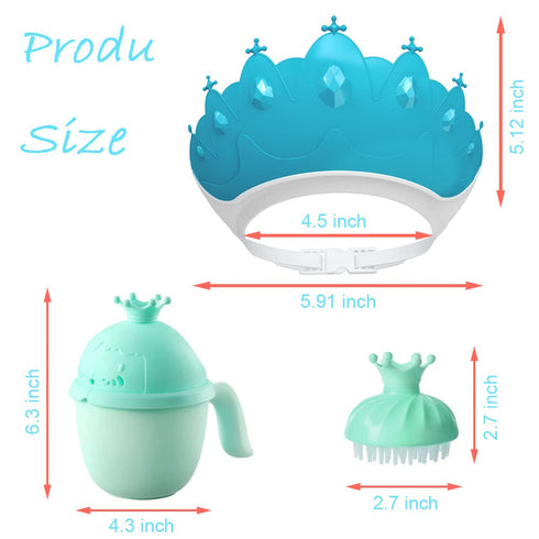 Baby Shower Cap Shield | Baby Bath Set with Shower Cap, Water Cup, Massage Brush | Visor Hat for Eye and Ear Protection